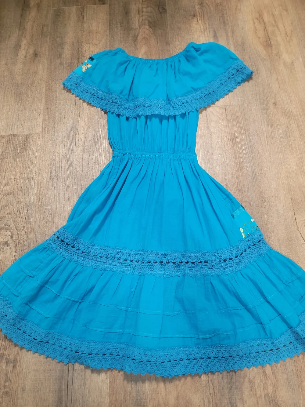Girls' Turquoise Off-Shoulder Embroidered Sundress